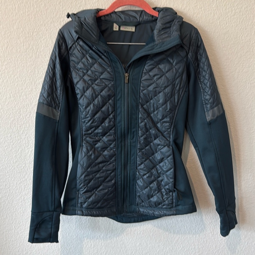 Athleta Quilted Puffer Zip Front Blue Jacket Hooded Womens‎ XS
